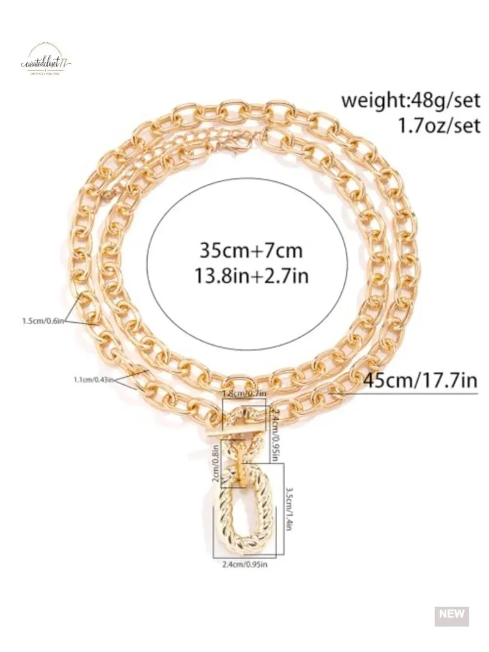 Chunky Gold Layered Necklaces Set - Minimalist Geometry Pendant Paperclip Chain